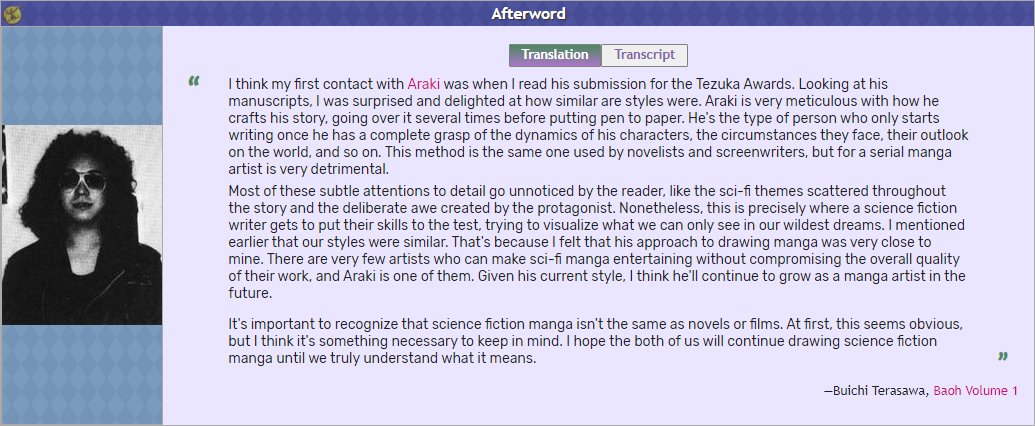 Comentarios de Buichi Terasawa sobre Araki.